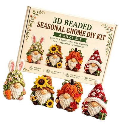4 Pack 3D Beaded Gnome DIY Kit with All Material & Tool Miniature Gnome Figurines Multifunctional Funny Handmade Gnomes DIYs Decor for Adults Beginners & DIY Crafts Lovers (D)