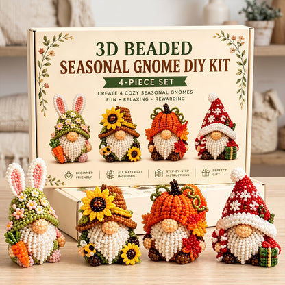 4 Pack 3D Beaded Gnome DIY Kit with All Material & Tool Miniature Gnome Figurines Multifunctional Funny Handmade Gnomes DIYs Decor for Adults Beginners & DIY Crafts Lovers (D)