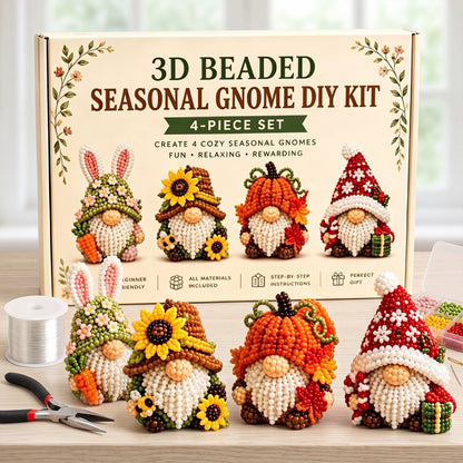 4 Pack 3D Beaded Gnome DIY Kit with All Material & Tool Miniature Gnome Figurines Multifunctional Funny Handmade Gnomes DIYs Decor for Adults Beginners & DIY Crafts Lovers (D)