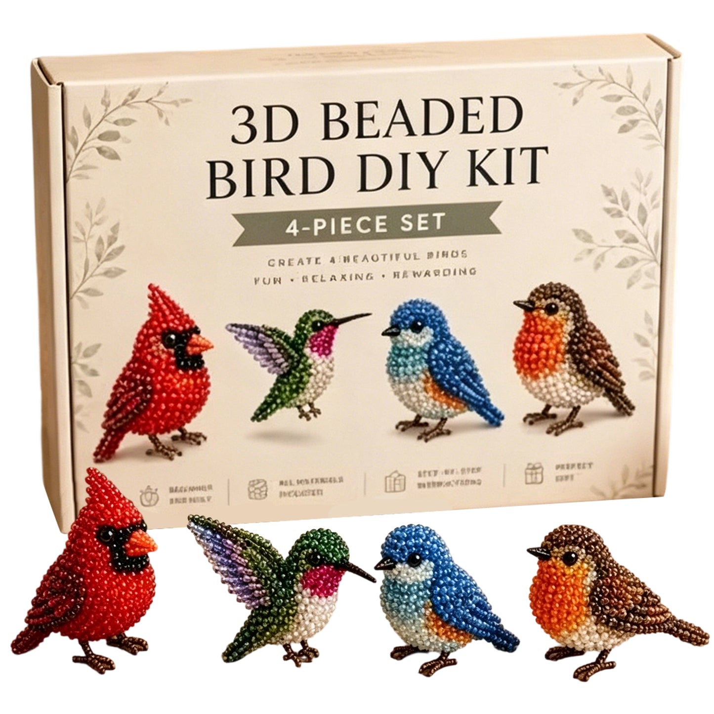DIY 3D Animals Bead Embroidery Kits Complete Accessories Bead Embroidery Set Cute Bead Craft Animal Set for Crafting Enthusiasts Girls Women Teens Adults (Backyard birds)