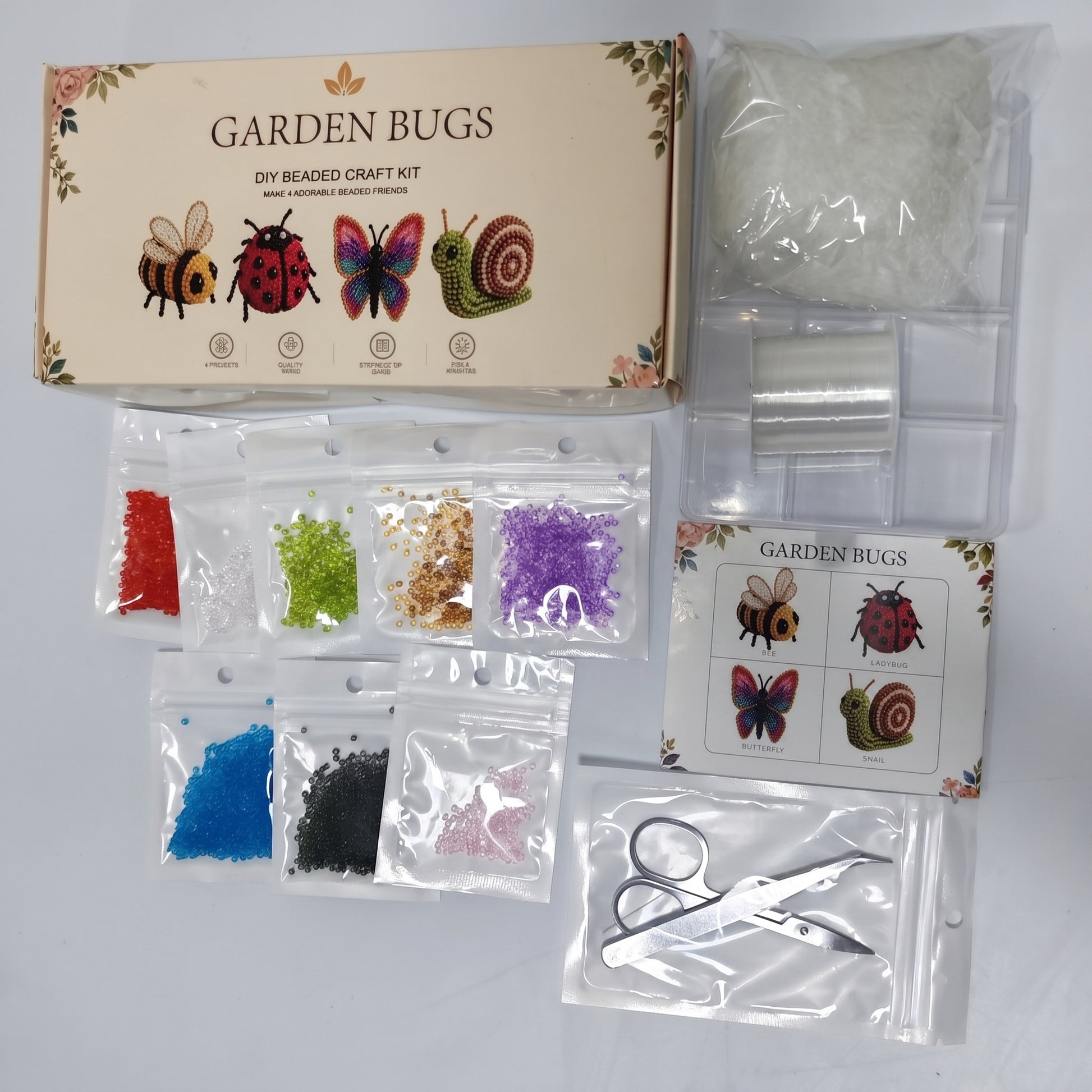 DIY 3D Animals Bead Embroidery Kits Complete Accessories Bead Embroidery Set Cute Bead Craft Animal Set for Crafting Enthusiasts Girls Women Teens Adults (Garden bugs)