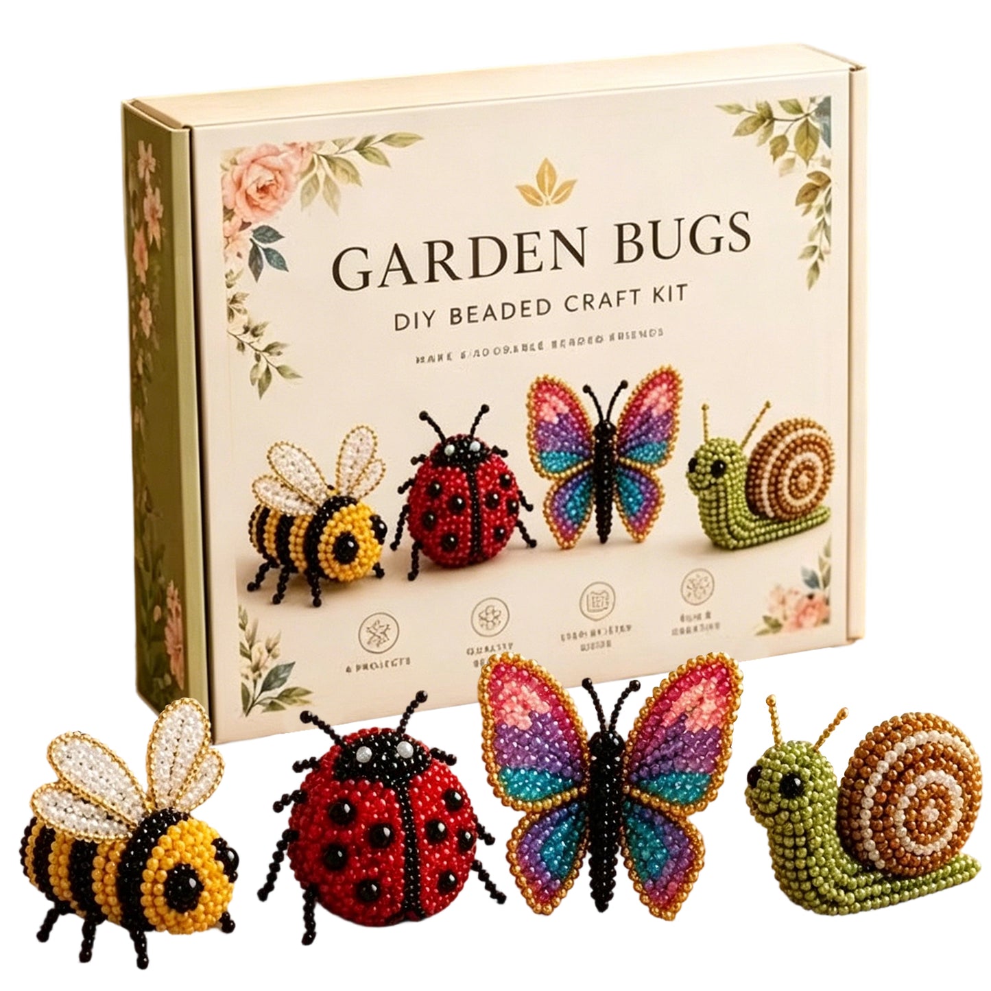DIY 3D Animals Bead Embroidery Kits Complete Accessories Bead Embroidery Set Cute Bead Craft Animal Set for Crafting Enthusiasts Girls Women Teens Adults (Garden bugs)