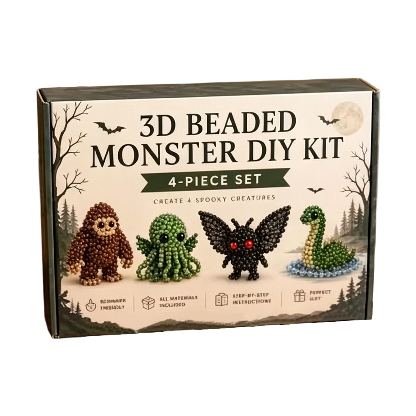 DIY 3D Animals Bead Embroidery Kits Complete Accessories Bead Embroidery Set Cute Bead Craft Animal Set for Crafting Enthusiasts Girls Women Teens Adults (Creatures Monsters)