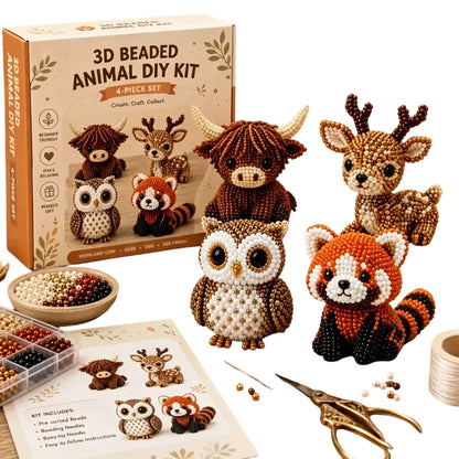 DIY 3D Animals Bead Embroidery Kits Complete Accessories Bead Embroidery Set Cute Bead Craft Animal Set for Crafting Enthusiasts Girls Women Teens Adults (Woodland Friends)