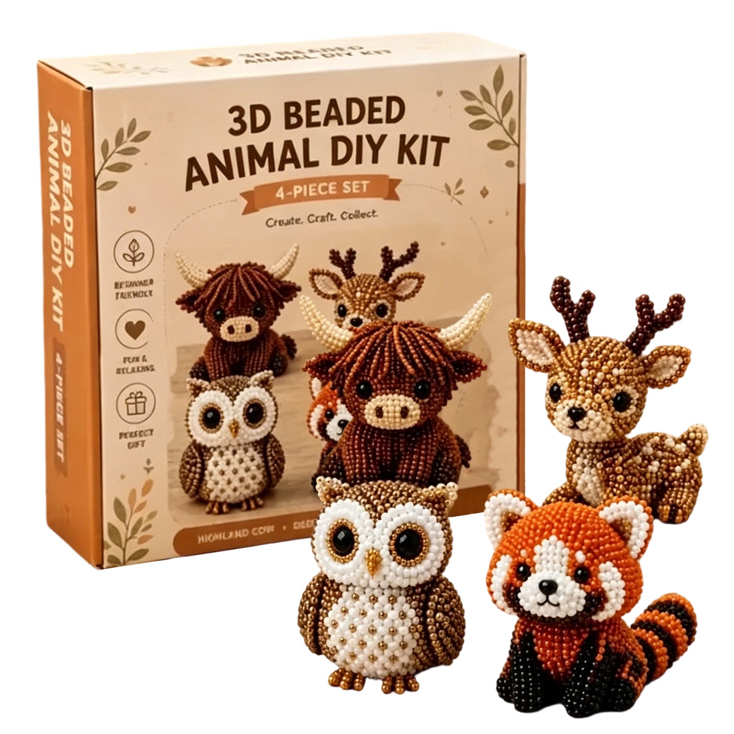 DIY 3D Animals Bead Embroidery Kits Complete Accessories Bead Embroidery Set Cute Bead Craft Animal Set for Crafting Enthusiasts Girls Women Teens Adults (Woodland Friends)