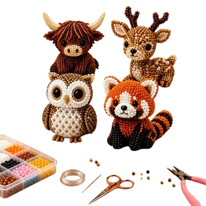 DIY 3D Animals Bead Embroidery Kits Complete Accessories Bead Embroidery Set Cute Bead Craft Animal Set for Crafting Enthusiasts Girls Women Teens Adults (Woodland Friends)