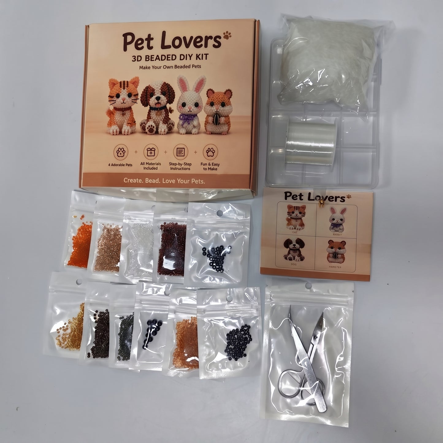 DIY 3D Animals Bead Embroidery Kits Complete Accessories Bead Embroidery Set Cute Bead Craft Animal Set for Crafting Enthusiasts Girls Women Teens Adults (pet)
