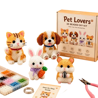 DIY 3D Animals Bead Embroidery Kits Complete Accessories Bead Embroidery Set Cute Bead Craft Animal Set for Crafting Enthusiasts Girls Women Teens Adults (pet)
