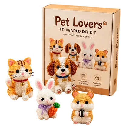 DIY 3D Animals Bead Embroidery Kits Complete Accessories Bead Embroidery Set Cute Bead Craft Animal Set for Crafting Enthusiasts Girls Women Teens Adults (pet)