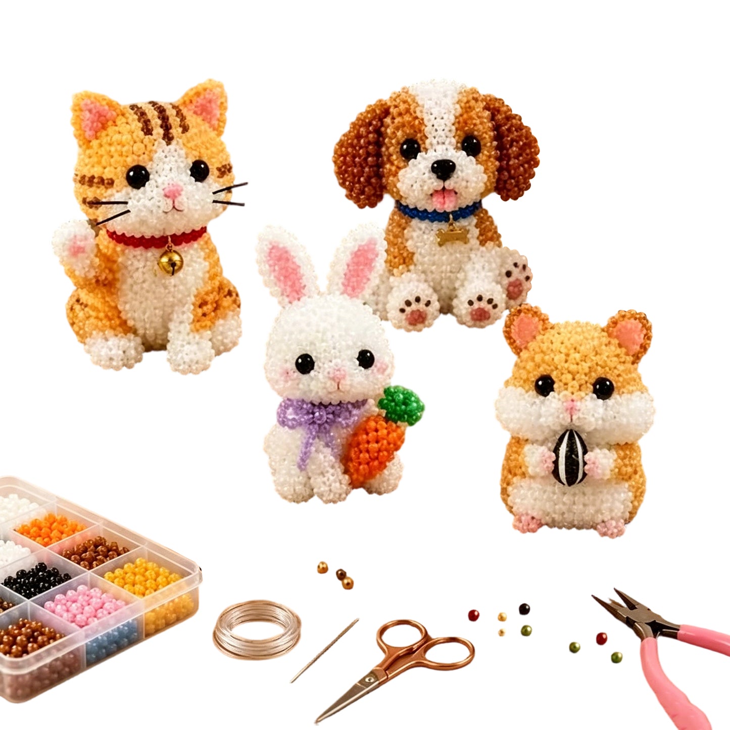 DIY 3D Animals Bead Embroidery Kits Complete Accessories Bead Embroidery Set Cute Bead Craft Animal Set for Crafting Enthusiasts Girls Women Teens Adults (pet)