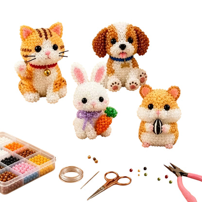 DIY 3D Animals Bead Embroidery Kits Complete Accessories Bead Embroidery Set Cute Bead Craft Animal Set for Crafting Enthusiasts Girls Women Teens Adults (pet)