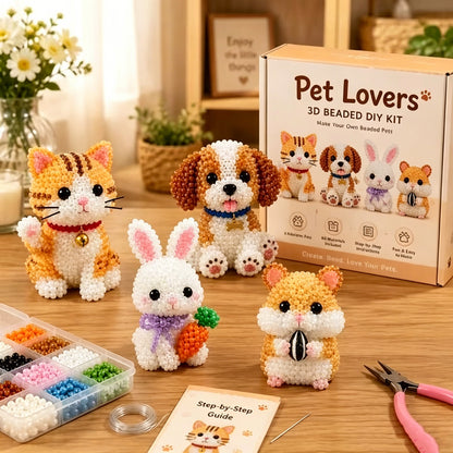 DIY 3D Animals Bead Embroidery Kits Complete Accessories Bead Embroidery Set Cute Bead Craft Animal Set for Crafting Enthusiasts Girls Women Teens Adults (pet)