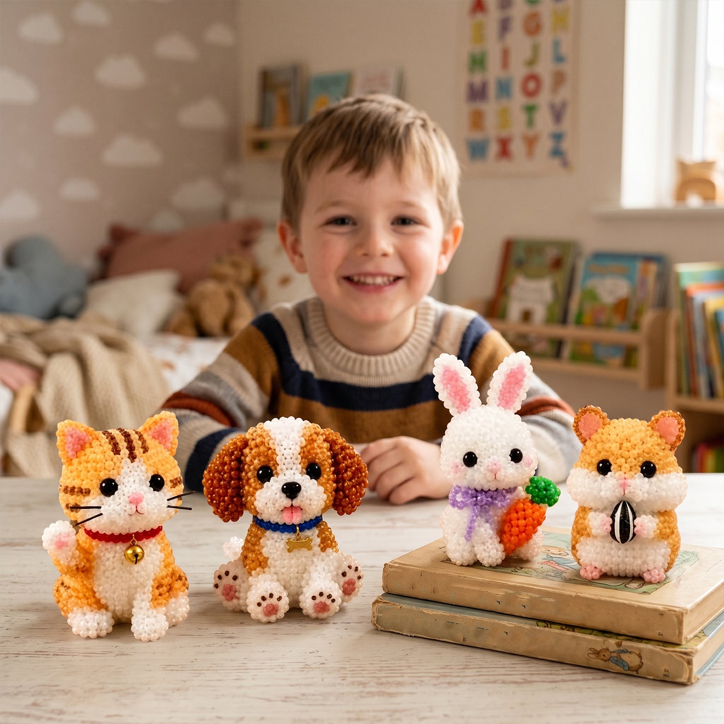 DIY 3D Animals Bead Embroidery Kits Complete Accessories Bead Embroidery Set Cute Bead Craft Animal Set for Crafting Enthusiasts Girls Women Teens Adults (pet)