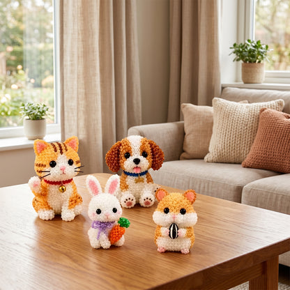 DIY 3D Animals Bead Embroidery Kits Complete Accessories Bead Embroidery Set Cute Bead Craft Animal Set for Crafting Enthusiasts Girls Women Teens Adults (pet)