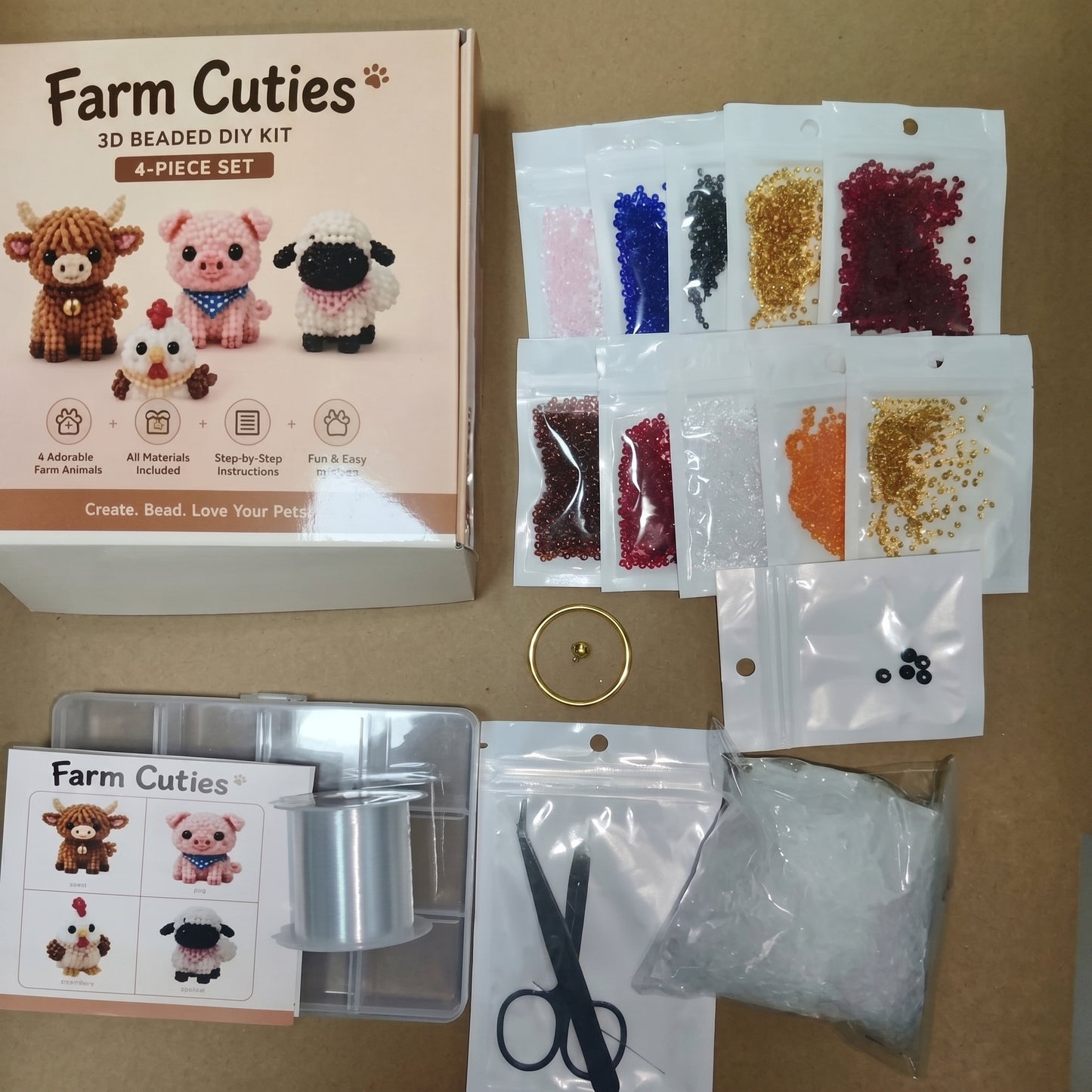 DIY 3D Animals Bead Embroidery Kits Complete Accessories Bead Embroidery Set Cute Bead Craft Animal Set for Crafting Enthusiasts Girls Women Teens Adults (Farm cutie)