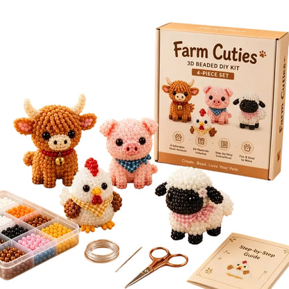 DIY 3D Animals Bead Embroidery Kits Complete Accessories Bead Embroidery Set Cute Bead Craft Animal Set for Crafting Enthusiasts Girls Women Teens Adults (Farm cutie)