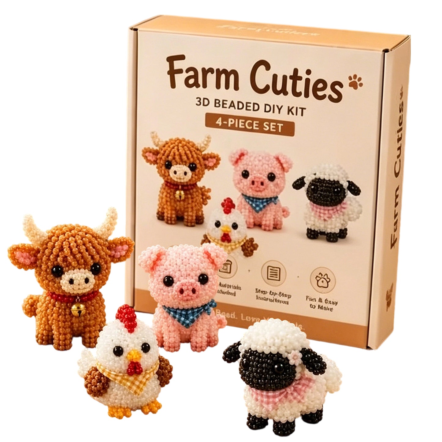 DIY 3D Animals Bead Embroidery Kits Complete Accessories Bead Embroidery Set Cute Bead Craft Animal Set for Crafting Enthusiasts Girls Women Teens Adults (Farm cutie)