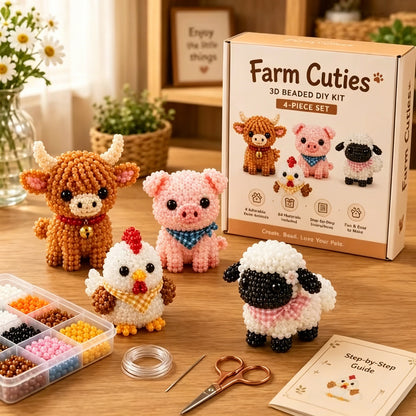 DIY 3D Animals Bead Embroidery Kits Complete Accessories Bead Embroidery Set Cute Bead Craft Animal Set for Crafting Enthusiasts Girls Women Teens Adults (Farm cutie)