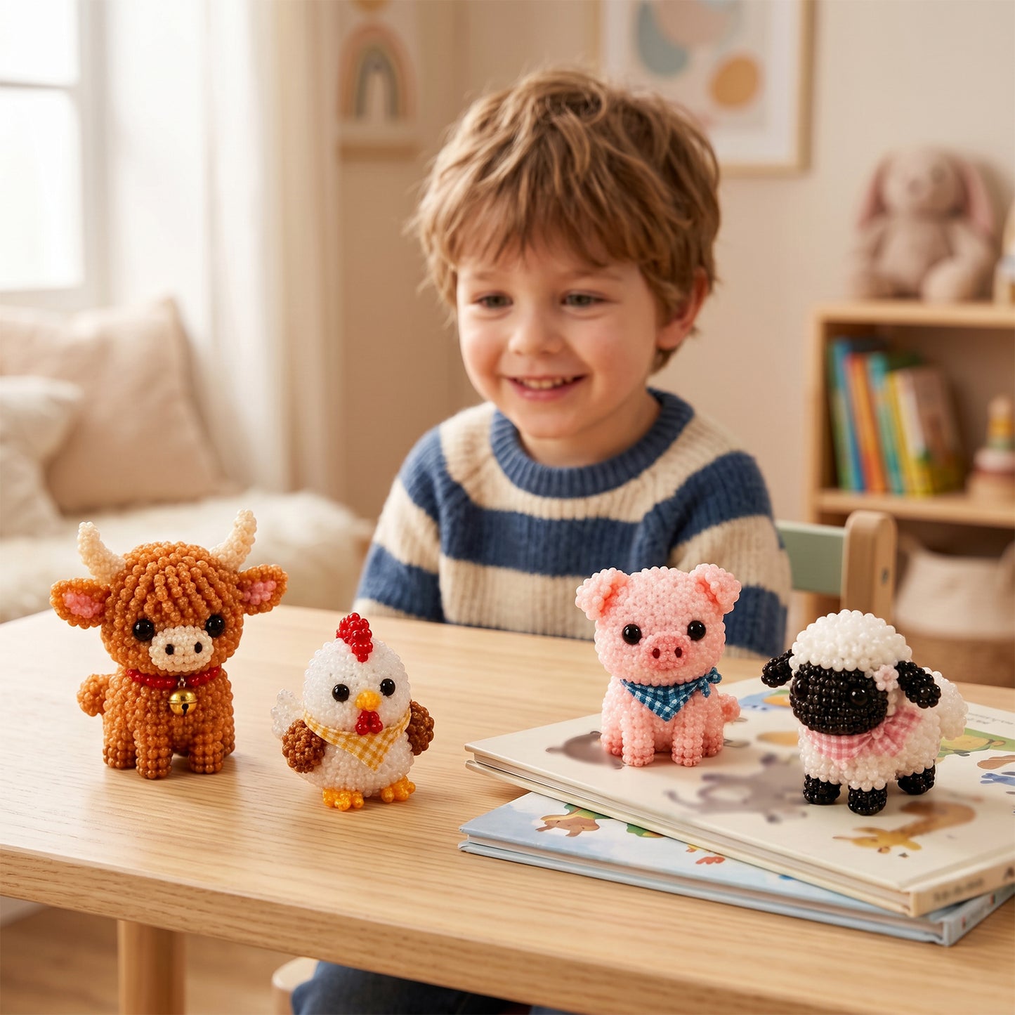 DIY 3D Animals Bead Embroidery Kits Complete Accessories Bead Embroidery Set Cute Bead Craft Animal Set for Crafting Enthusiasts Girls Women Teens Adults (Farm cutie)