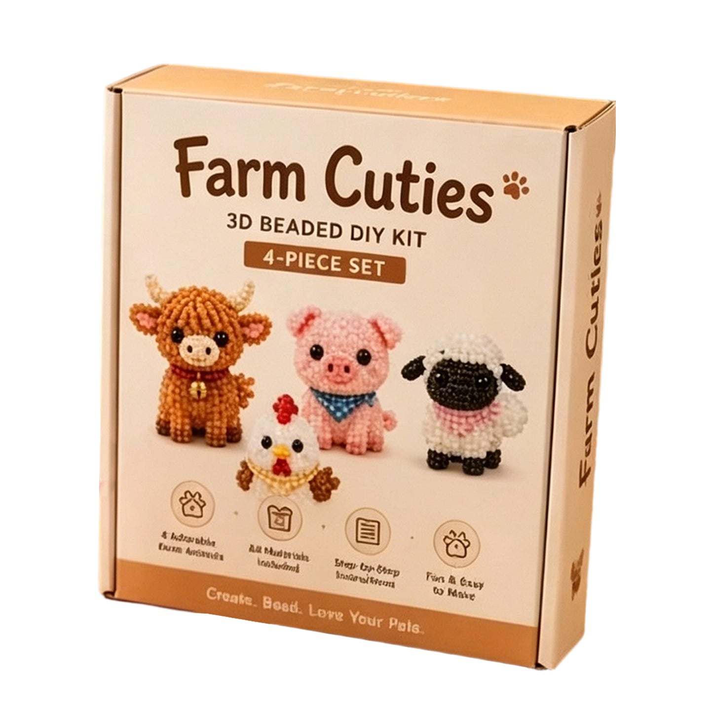 DIY 3D Animals Bead Embroidery Kits Complete Accessories Bead Embroidery Set Cute Bead Craft Animal Set for Crafting Enthusiasts Girls Women Teens Adults (Farm cutie)