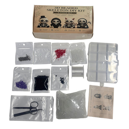 4-Pack 3D Beaded Skeleton DIY Kit with Beads and Instructions Handmade Skeleton Figurine Making Kit Beginner-Friendly for Teens Adults Home Decor Gift (Style B)
