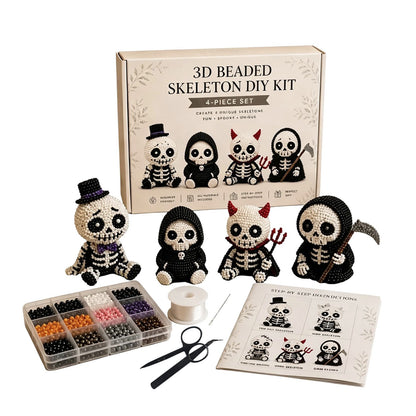 4-Pack 3D Beaded Skeleton DIY Kit with Beads and Instructions Handmade Skeleton Figurine Making Kit Beginner-Friendly for Teens Adults Home Decor Gift (Style B)