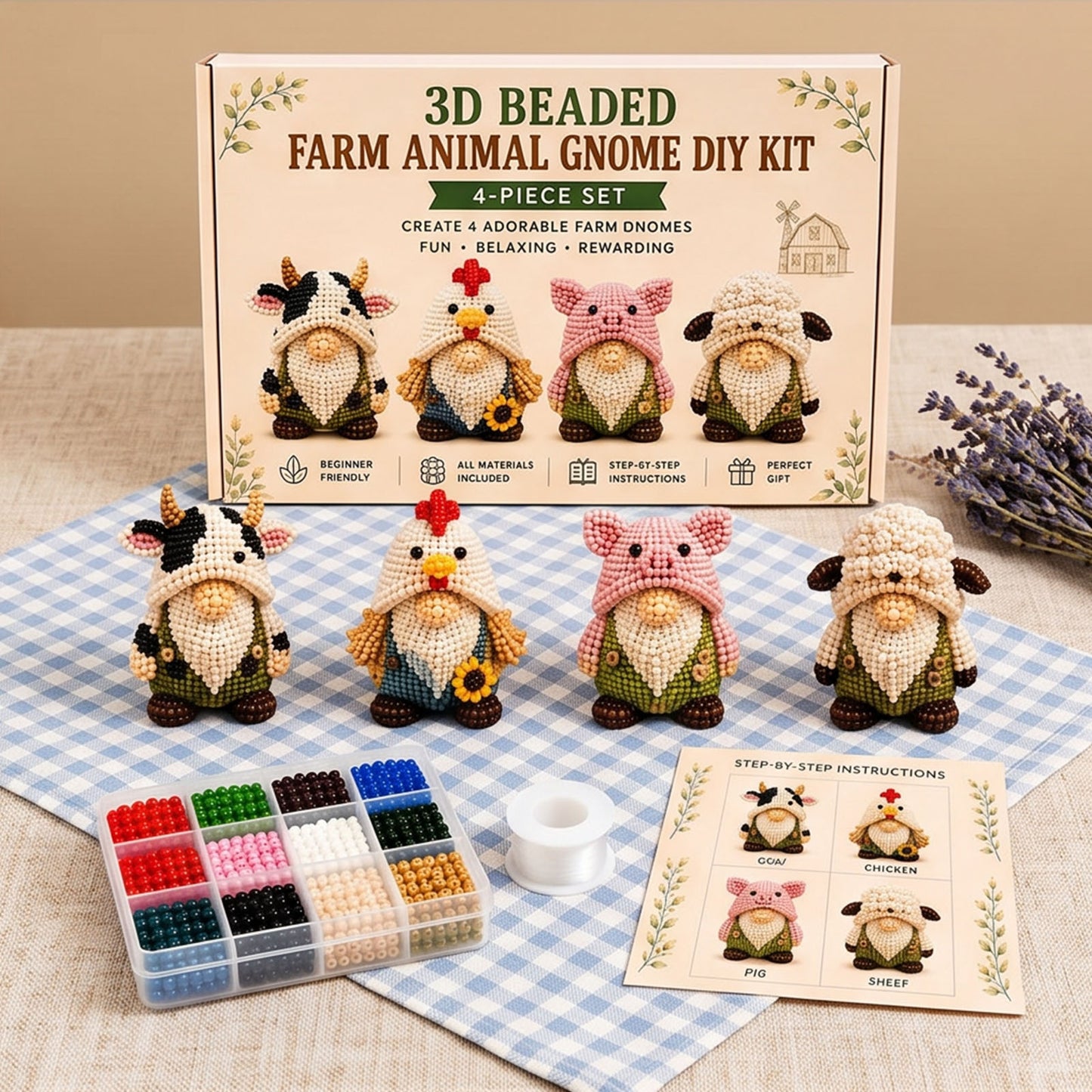 Handmade Bead Art Mosaic Kit with Full Materials & Instructions Creative DIY Decoration Beginner-Friendly for Hand Embroidery Craft Enthusiasts & Decoration (D)