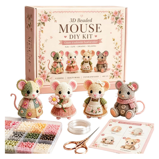 3D DIY Mouse Beaded Animal DIY Kit with Instructions Cute Handmade Bead Art Set Animals Bead Embroidery Kit Creative DIY Decoration Gifts for Beginner