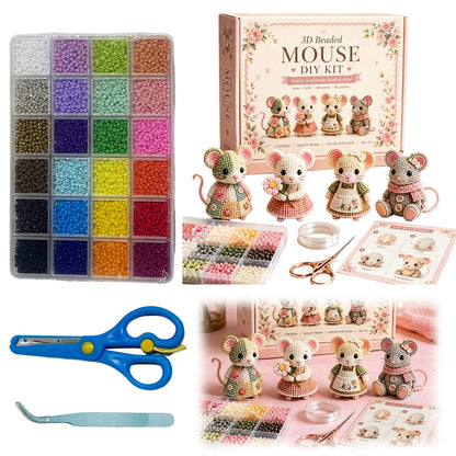 3D DIY Mouse Beaded Animal DIY Kit with Instructions Cute Handmade Bead Art Set Animals Bead Embroidery Kit Creative DIY Decoration Gifts for Beginner
