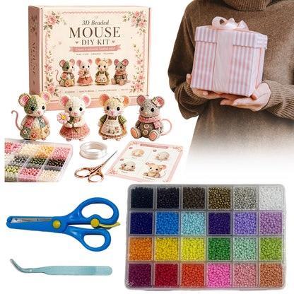 3D DIY Mouse Beaded Animal DIY Kit with Instructions Cute Handmade Bead Art Set Animals Bead Embroidery Kit Creative DIY Decoration Gifts for Beginner
