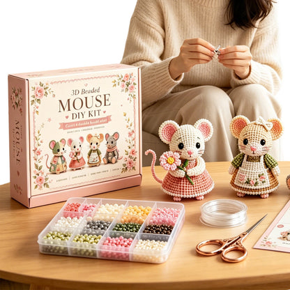 3D DIY Mouse Beaded Animal DIY Kit with Instructions Cute Handmade Bead Art Set Animals Bead Embroidery Kit Creative DIY Decoration Gifts for Beginner