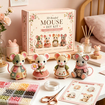 3D DIY Mouse Beaded Animal DIY Kit with Instructions Cute Handmade Bead Art Set Animals Bead Embroidery Kit Creative DIY Decoration Gifts for Beginner