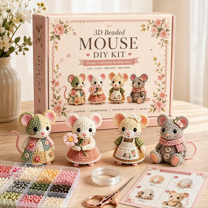 3D DIY Mouse Beaded Animal DIY Kit with Instructions Cute Handmade Bead Art Set Animals Bead Embroidery Kit Creative DIY Decoration Gifts for Beginner