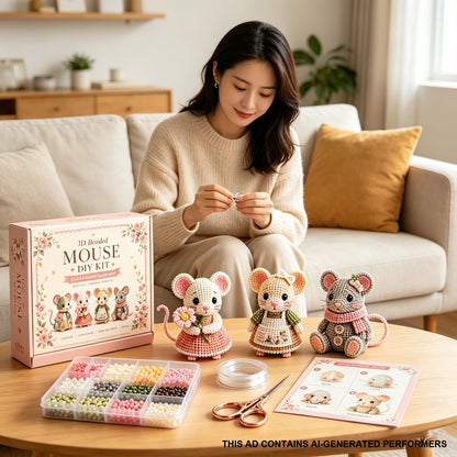 3D DIY Mouse Beaded Animal DIY Kit with Instructions Cute Handmade Bead Art Set Animals Bead Embroidery Kit Creative DIY Decoration Gifts for Beginner