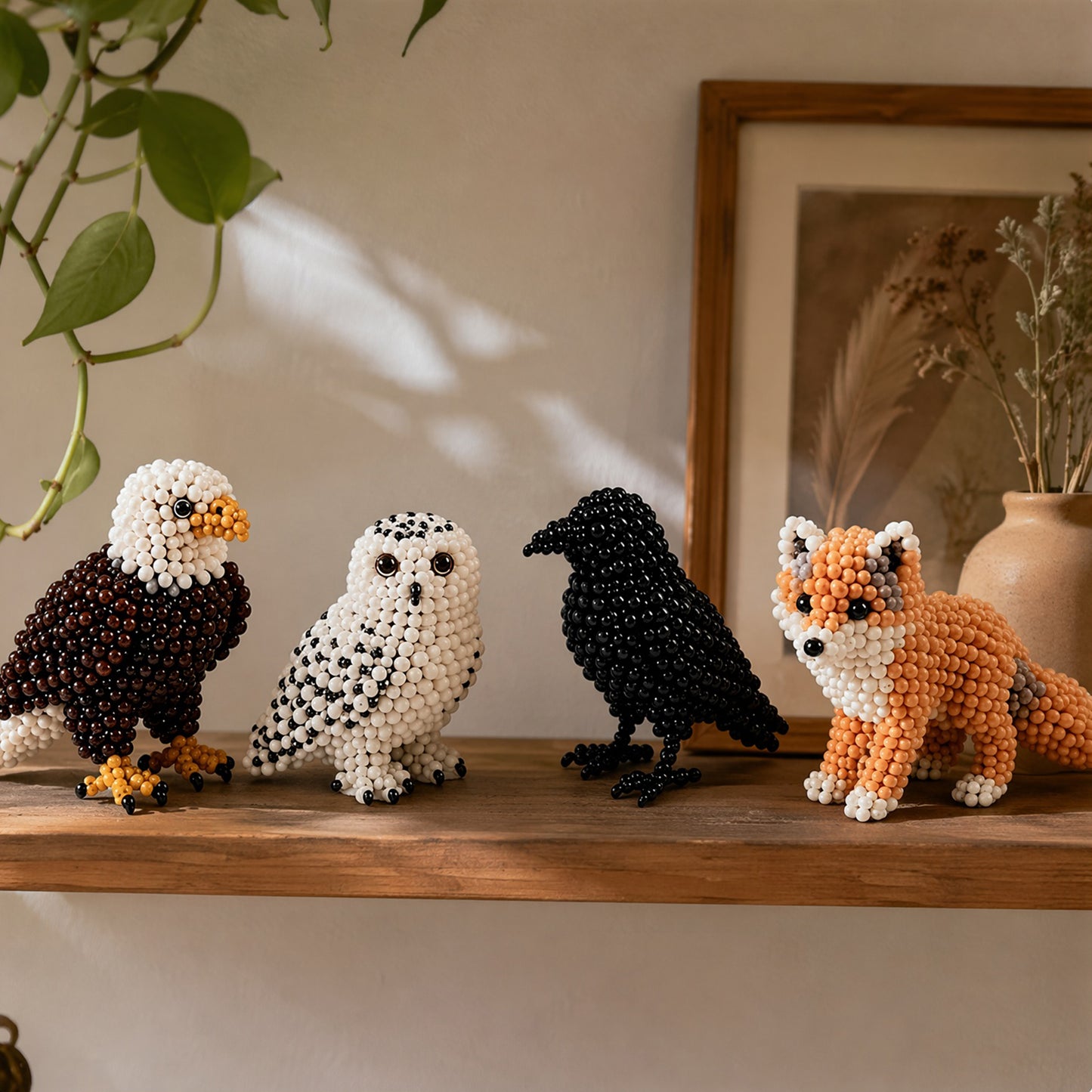 4-Pack 3D DIY Beaded Animal DIY Kit with Instructions Cute Handmade Bead Art Set Bead Animal Making Kit Creative DIY Decoration Gifts for Beginner(B)