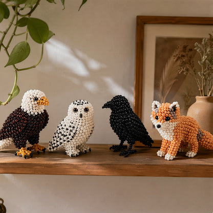 4-Pack 3D DIY Beaded Animal DIY Kit with Instructions Cute Handmade Bead Art Set Bead Animal Making Kit Creative DIY Decoration Gifts for Beginner(B)