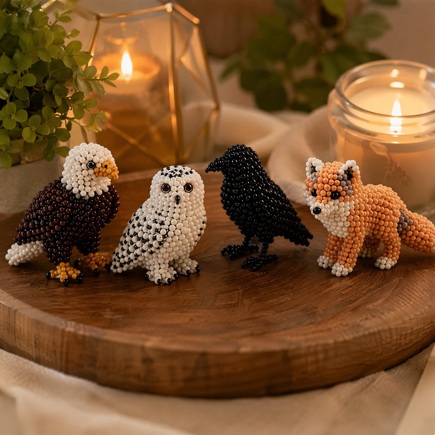 4-Pack 3D DIY Beaded Animal DIY Kit with Instructions Cute Handmade Bead Art Set Bead Animal Making Kit Creative DIY Decoration Gifts for Beginner(B)
