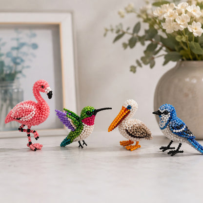 4-Pack 3D DIY Beaded Animal DIY Kit with Instructions Cute Handmade Bead Art Set Bead Animal Making Kit Creative DIY Decoration Gifts for Beginner(C)