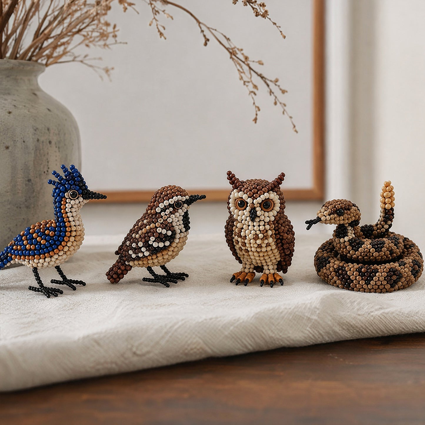 4-Pack 3D DIY Beaded Animal DIY Kit with Instructions Cute Handmade Bead Art Set Bead Animal Making Kit Creative DIY Decoration Gifts for Beginner(D)
