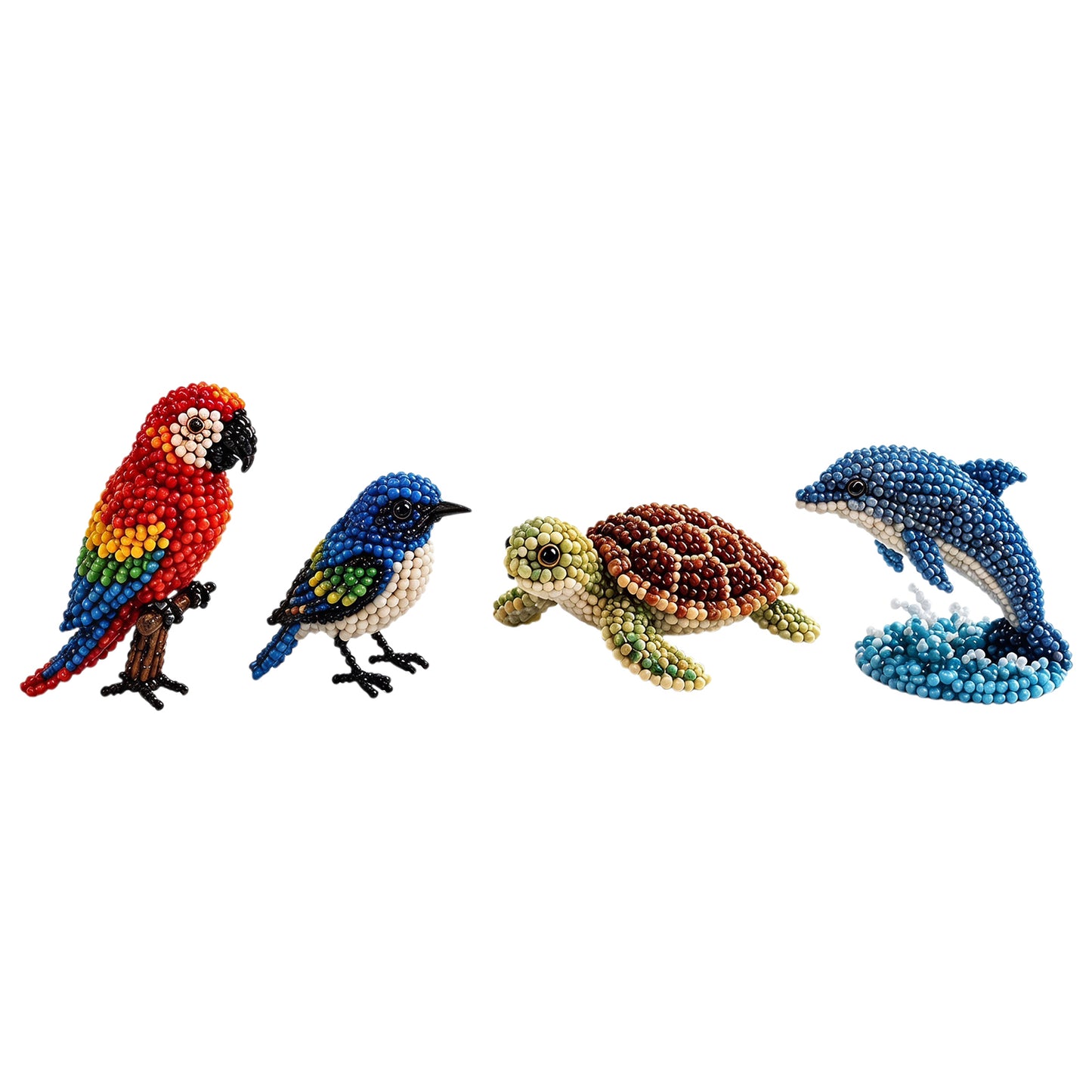 4-Pack 3D DIY Beaded Animal DIY Kit with Instructions Cute Handmade Bead Art Set Bead Animal Making Kit Creative DIY Decoration Gifts for Beginner(E)