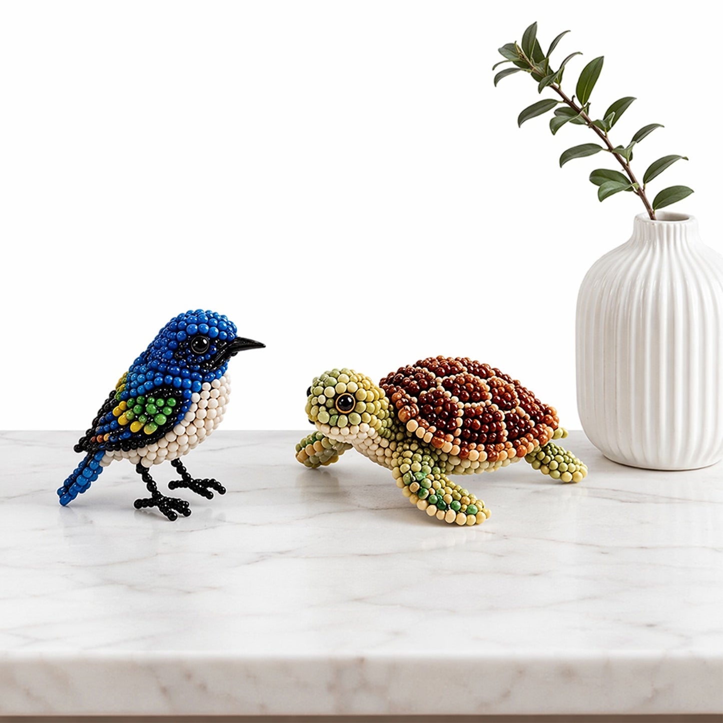 4-Pack 3D DIY Beaded Animal DIY Kit with Instructions Cute Handmade Bead Art Set Bead Animal Making Kit Creative DIY Decoration Gifts for Beginner(E)