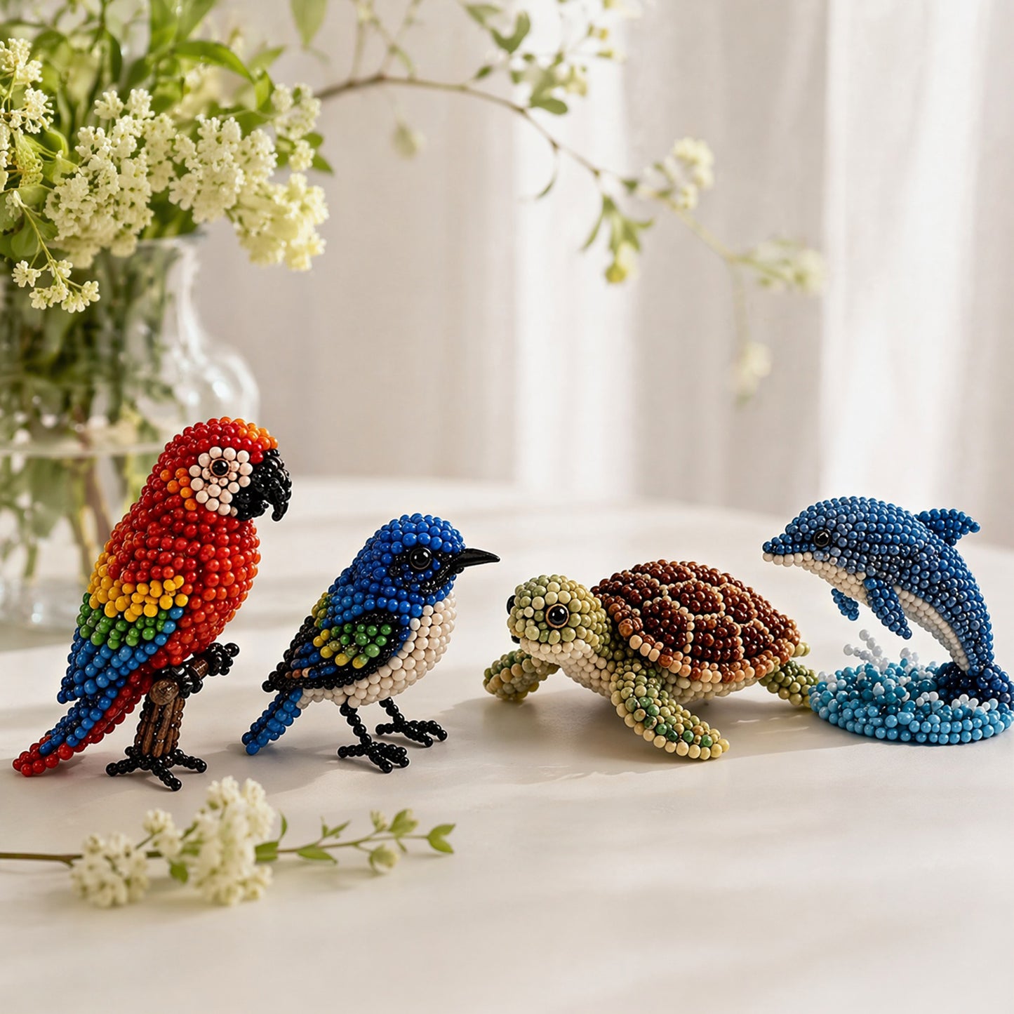 4-Pack 3D DIY Beaded Animal DIY Kit with Instructions Cute Handmade Bead Art Set Bead Animal Making Kit Creative DIY Decoration Gifts for Beginner(E)