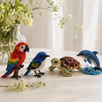4-Pack 3D DIY Beaded Animal DIY Kit with Instructions Cute Handmade Bead Art Set Bead Animal Making Kit Creative DIY Decoration Gifts for Beginner(E)