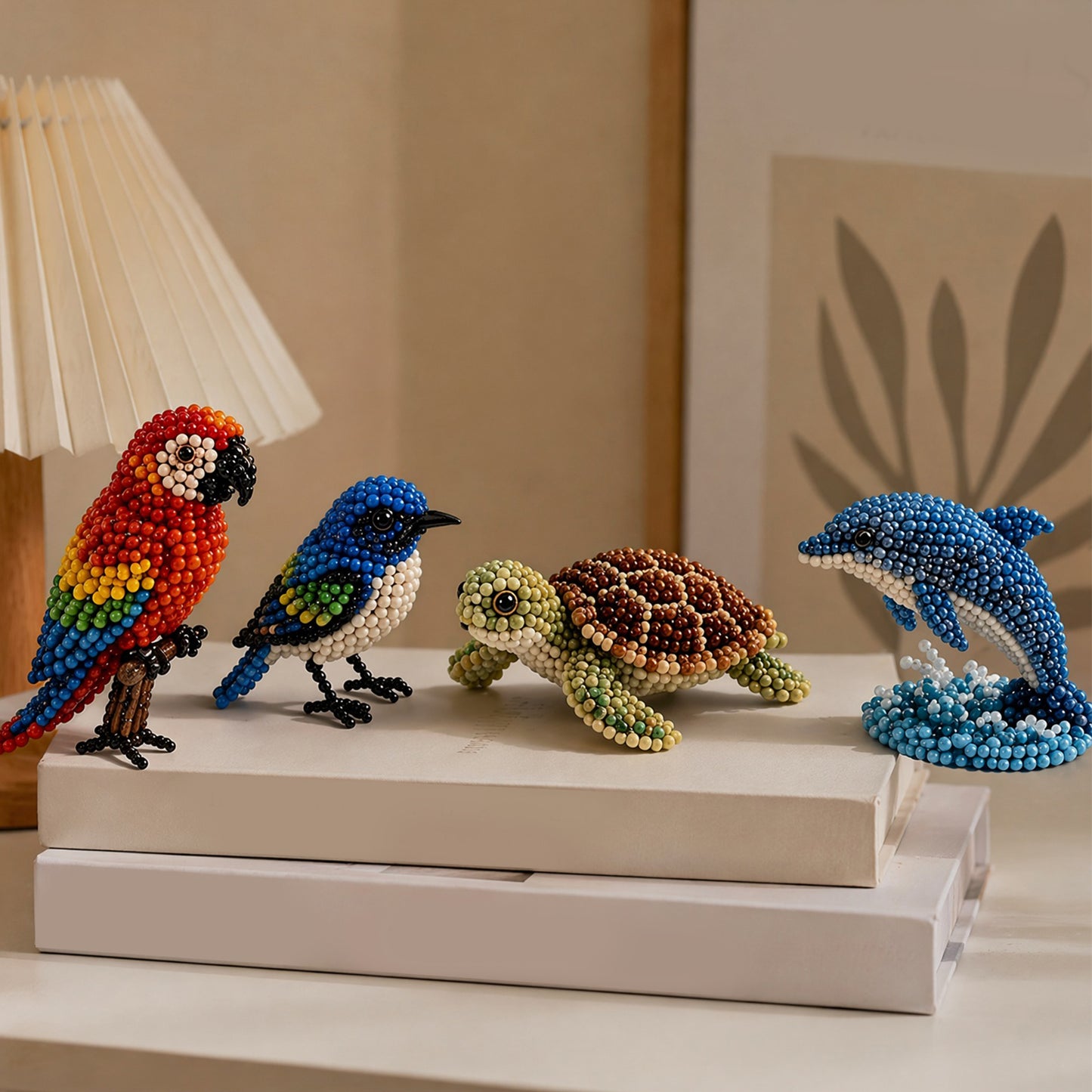 4-Pack 3D DIY Beaded Animal DIY Kit with Instructions Cute Handmade Bead Art Set Bead Animal Making Kit Creative DIY Decoration Gifts for Beginner(E)