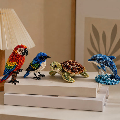 4-Pack 3D DIY Beaded Animal DIY Kit with Instructions Cute Handmade Bead Art Set Bead Animal Making Kit Creative DIY Decoration Gifts for Beginner(E)