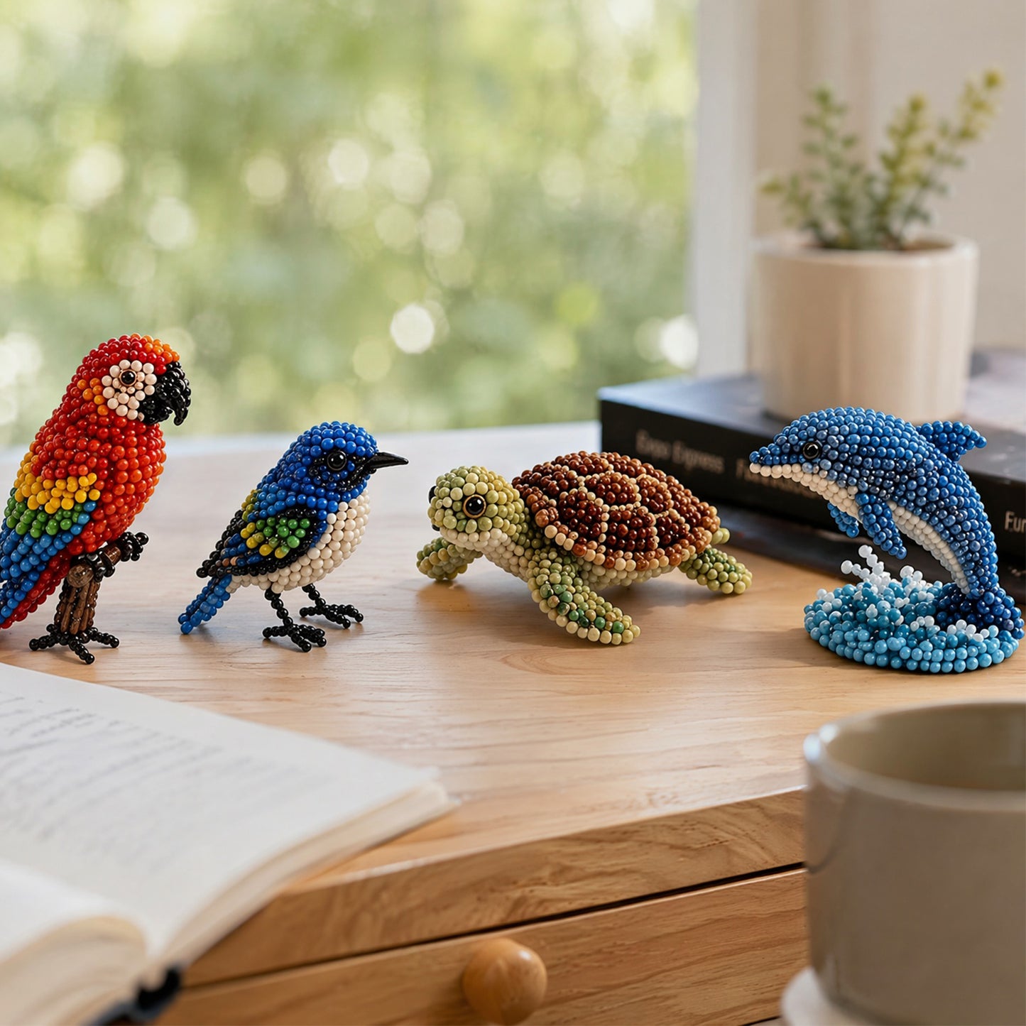 4-Pack 3D DIY Beaded Animal DIY Kit with Instructions Cute Handmade Bead Art Set Bead Animal Making Kit Creative DIY Decoration Gifts for Beginner(E)