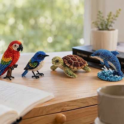 4-Pack 3D DIY Beaded Animal DIY Kit with Instructions Cute Handmade Bead Art Set Bead Animal Making Kit Creative DIY Decoration Gifts for Beginner(E)