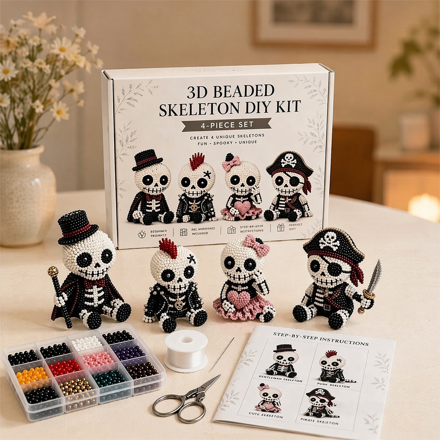 3D Petite Beaded Craft Kits Multi Purpose DIY Creative Jewelry Art Crafts Reusable Handmade Desk Bead Ornament for Relaxing Weekend Family Activity (A)