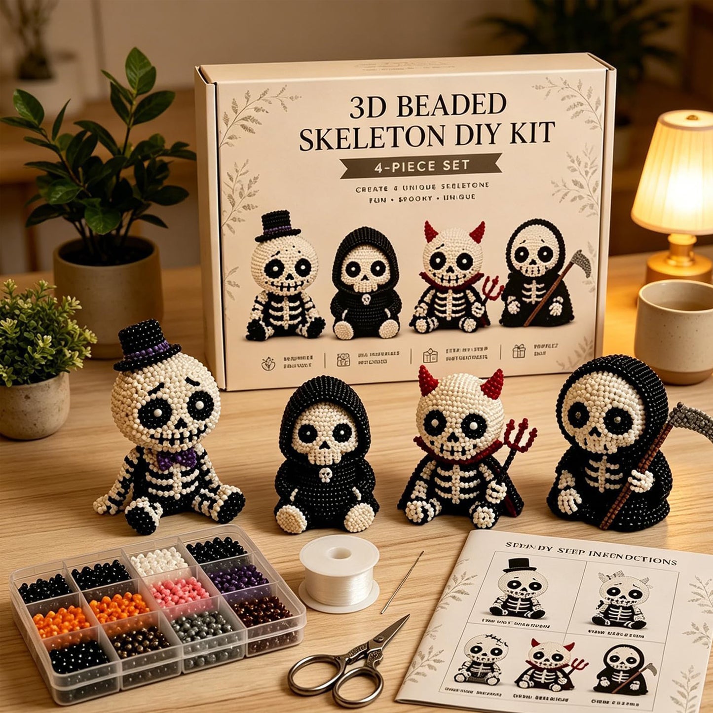 3D Petite Beaded Craft Kits Multi Purpose DIY Creative Jewelry Art Crafts Reusable Handmade Desk Bead Ornament for Relaxing Weekend Family Activity (B)