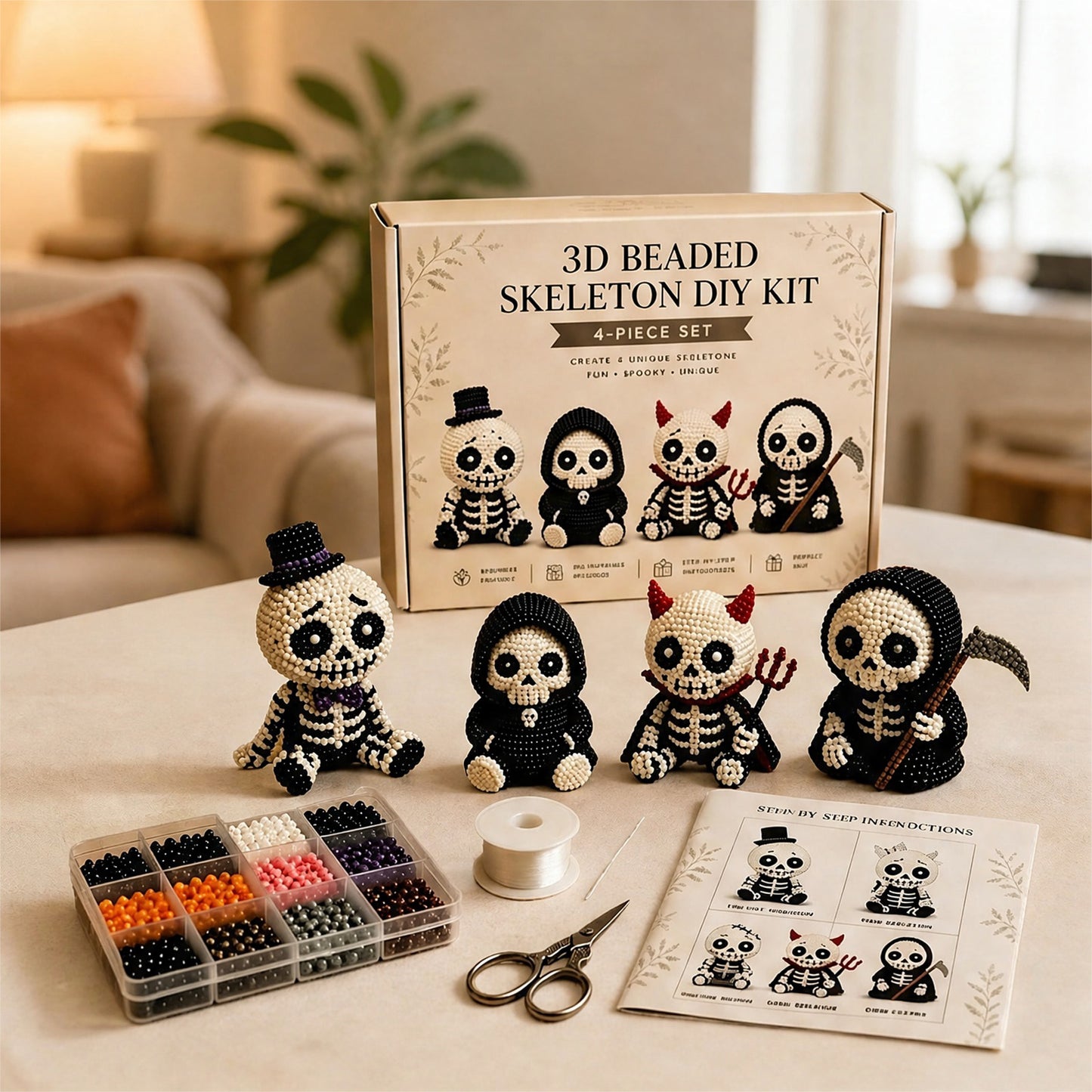 3D Petite Beaded Craft Kits Multi Purpose DIY Creative Jewelry Art Crafts Reusable Handmade Desk Bead Ornament for Relaxing Weekend Family Activity (B)